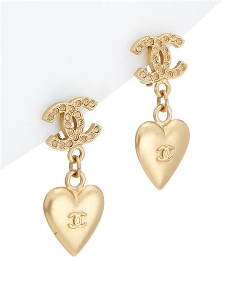 chanel gold heart crystal hoop earrings|14k Chanel earrings.